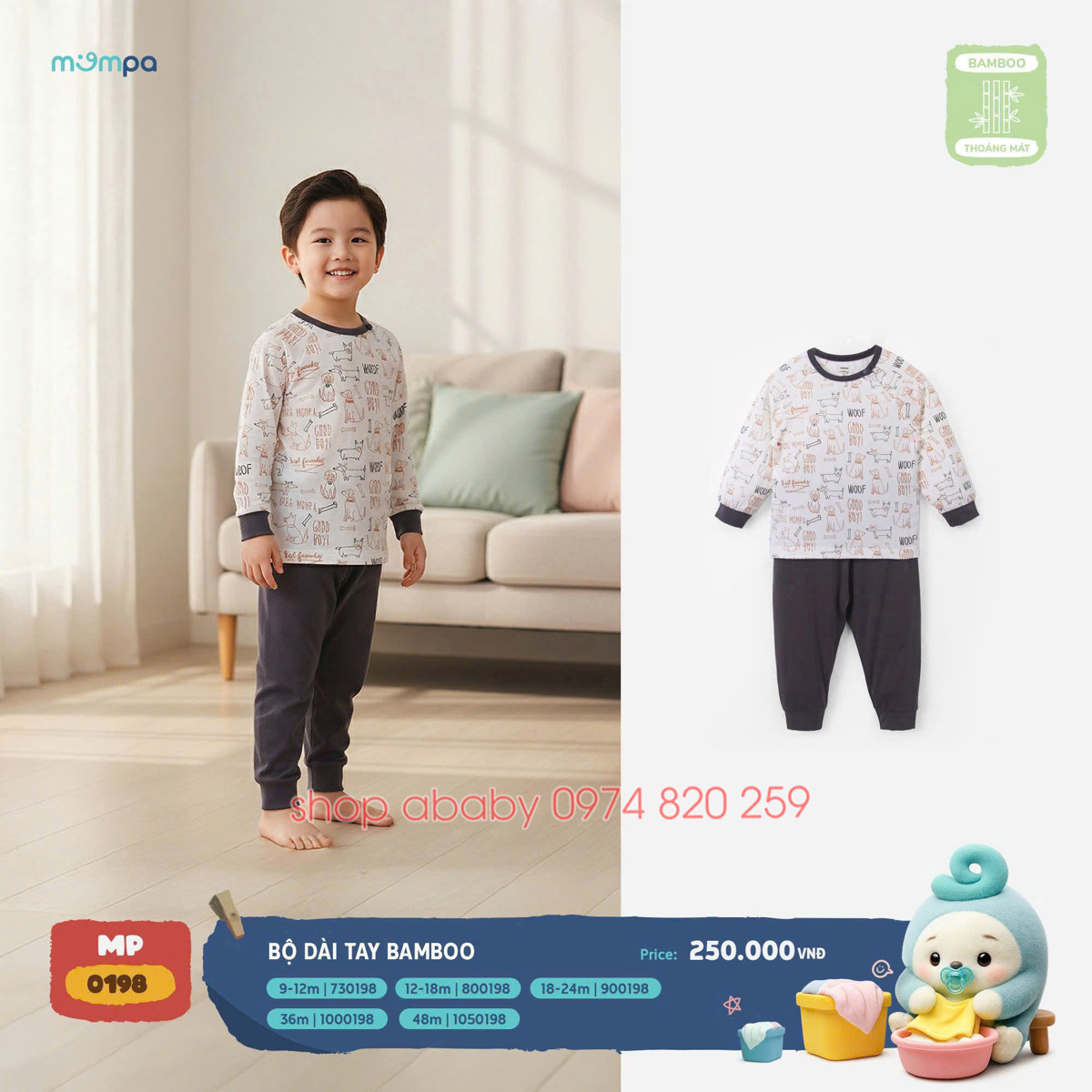 Bộ dài tay bamboo Mompa MP0198, MP0196