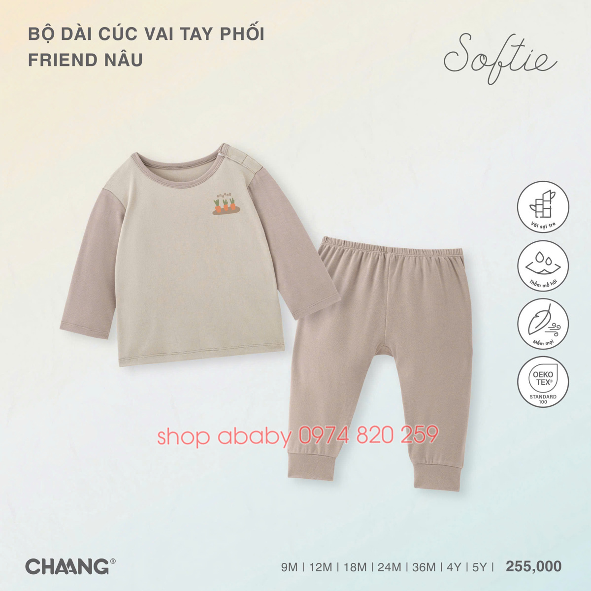 Bộ dài tay cúc vai phối Friend