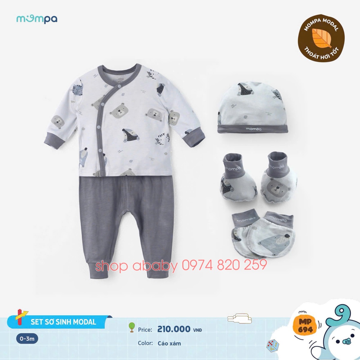 Bộ dài tay ss Mompa MP694 size 0-3m