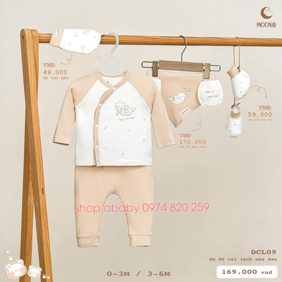 Bộ sơ sinh cài lệch Moon DCL09 (3-6M)