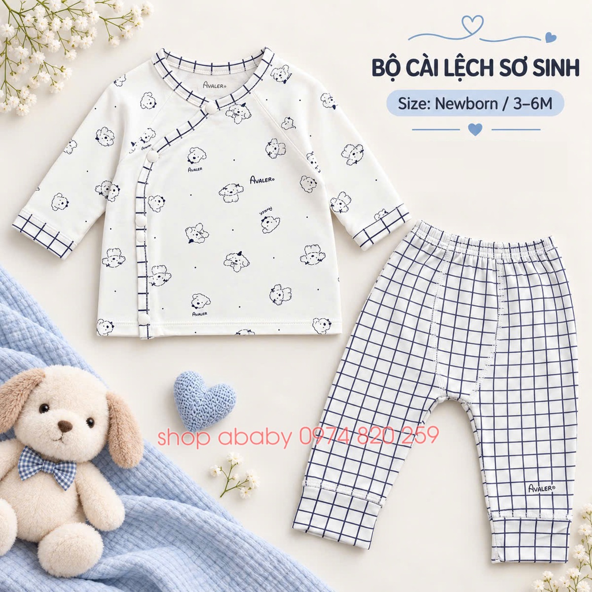 Bộ ss dài tay cài lệch Avaler kẻ 67988