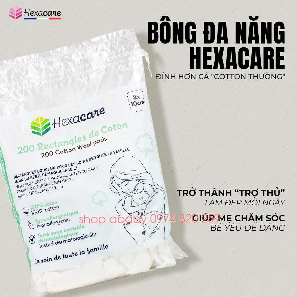 Bông tẩy trang đa năng Hexacare 200 miếng (8x10cm)