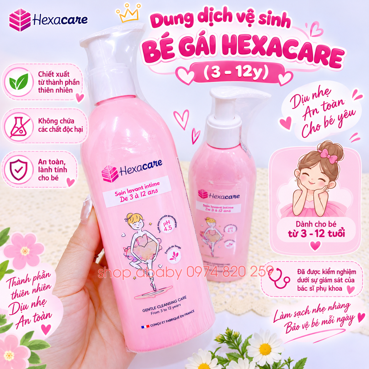 Dung dịch vệ sinh bé gái Hexacare (3-12y)