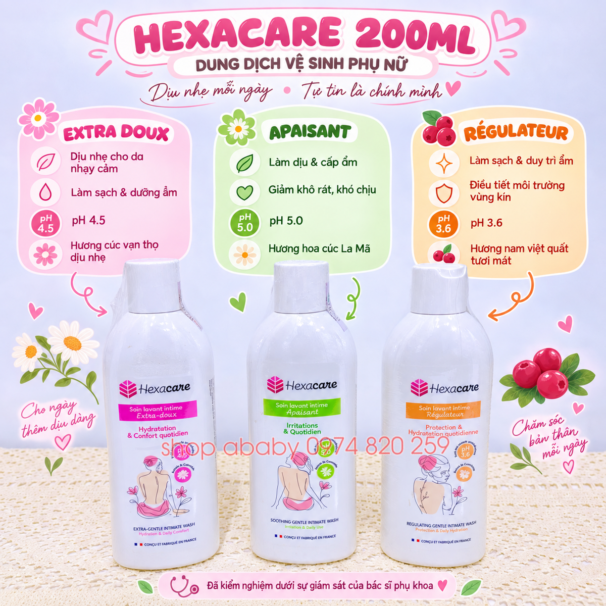 Dung dịch vệ sinh phụ nữ Hexacare 200ml 
