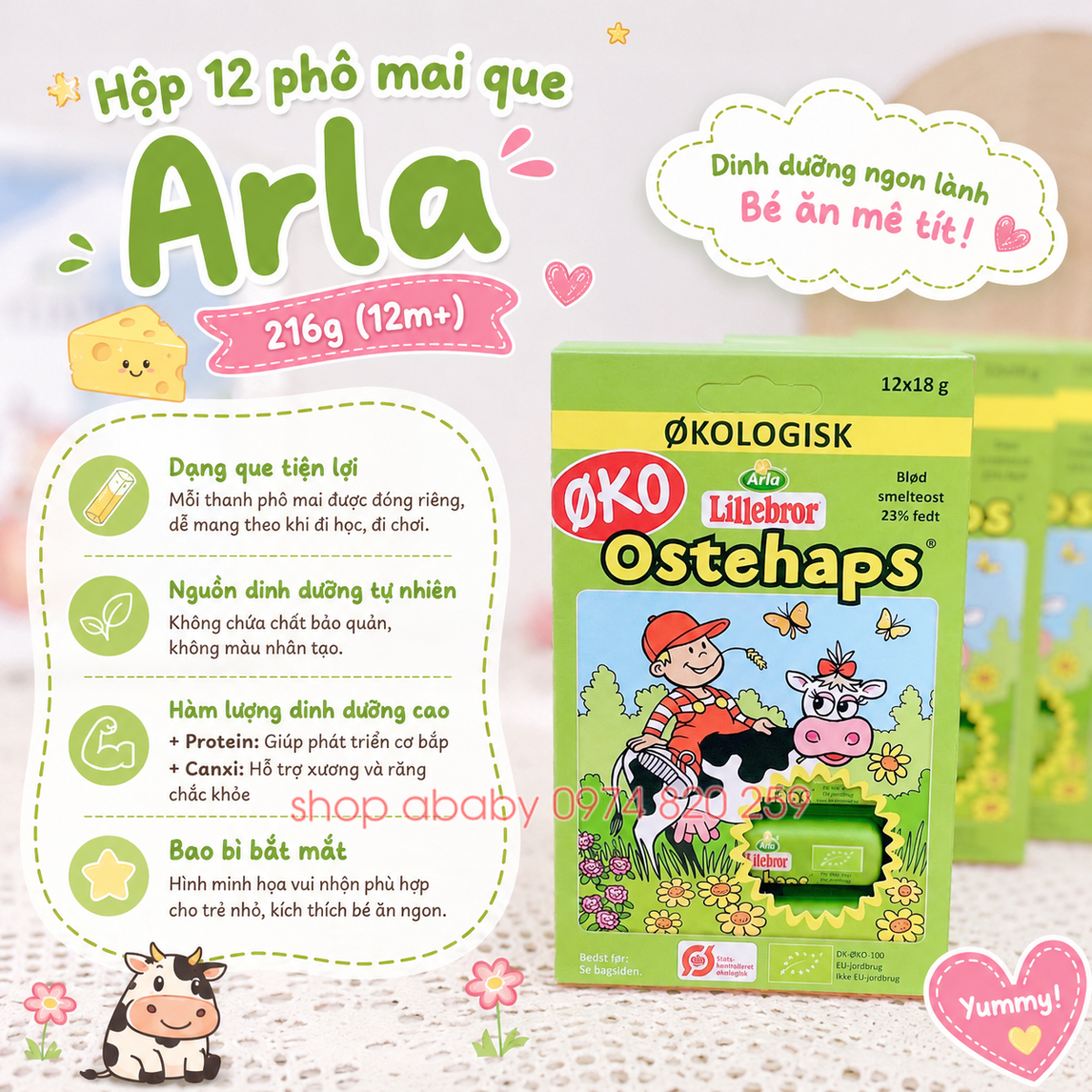 Hộp 12 phô mai que Arla 216g (12m+) 