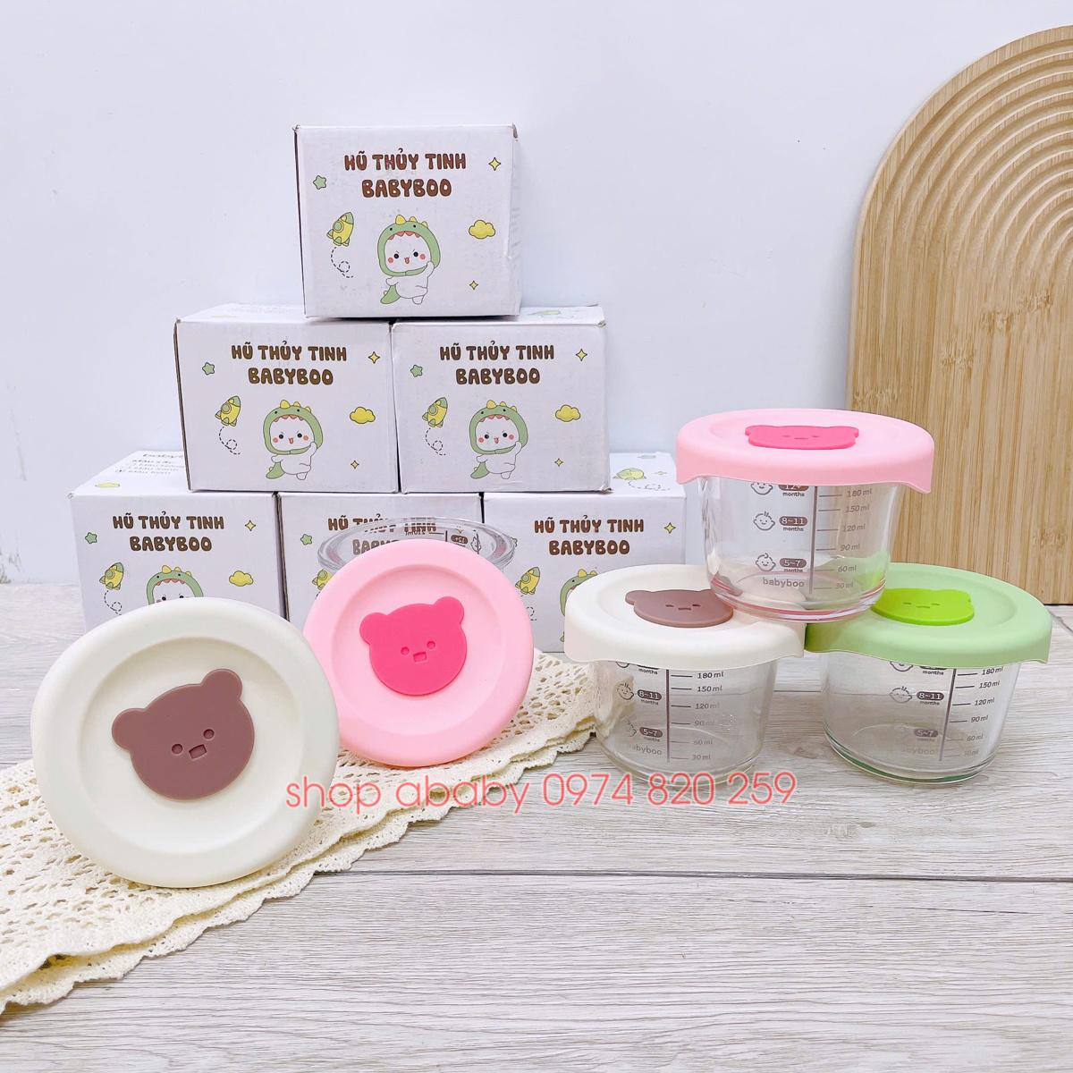 Hộp trữ đồ ăn thủy tinh Babyboo tròn 210ml