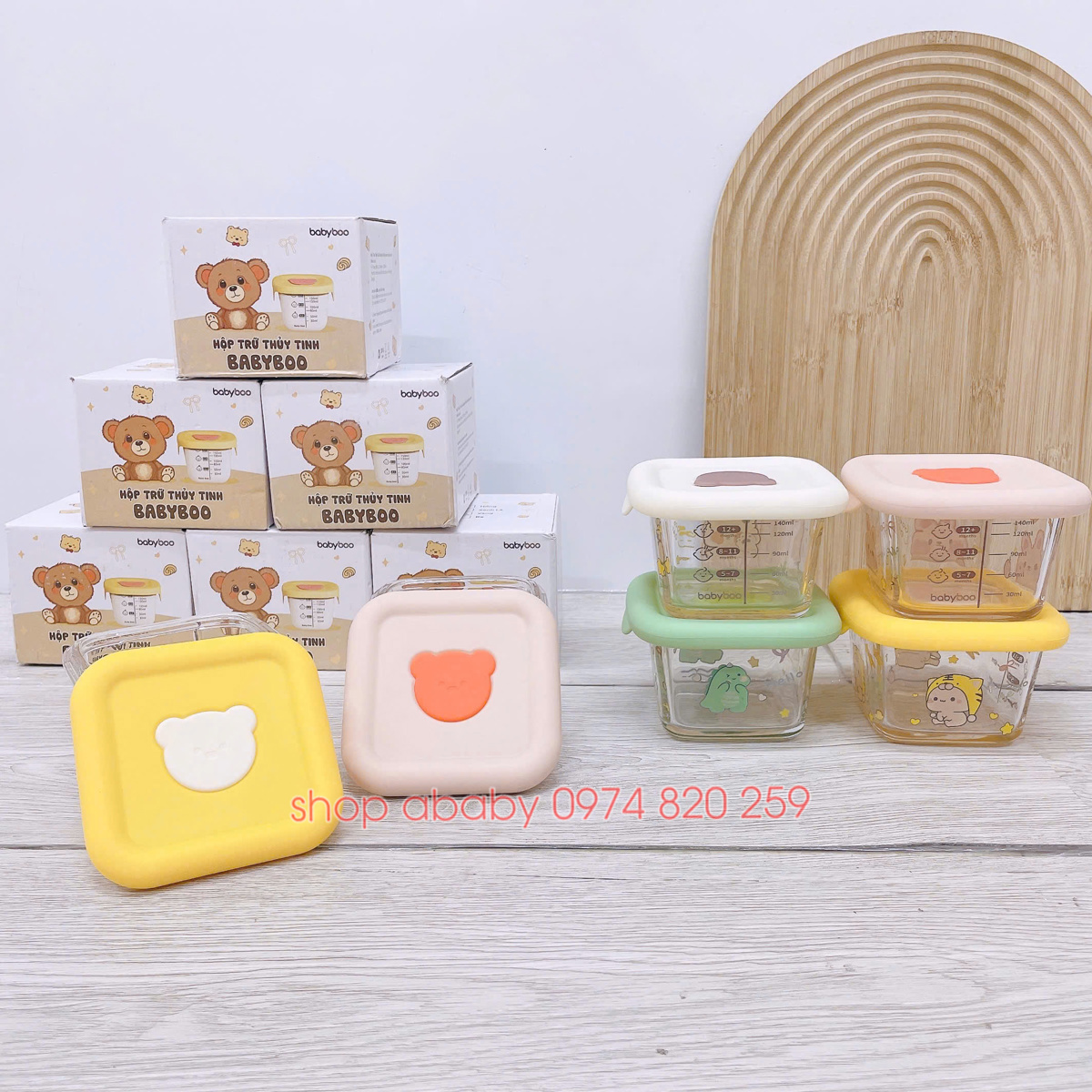 Hộp trữ đồ ăn thủy tinh Babyboo vuông 140ml
