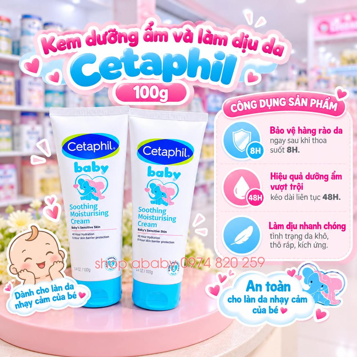 Kem dưỡng ẩm và làm dịu da Cetaphil 100g