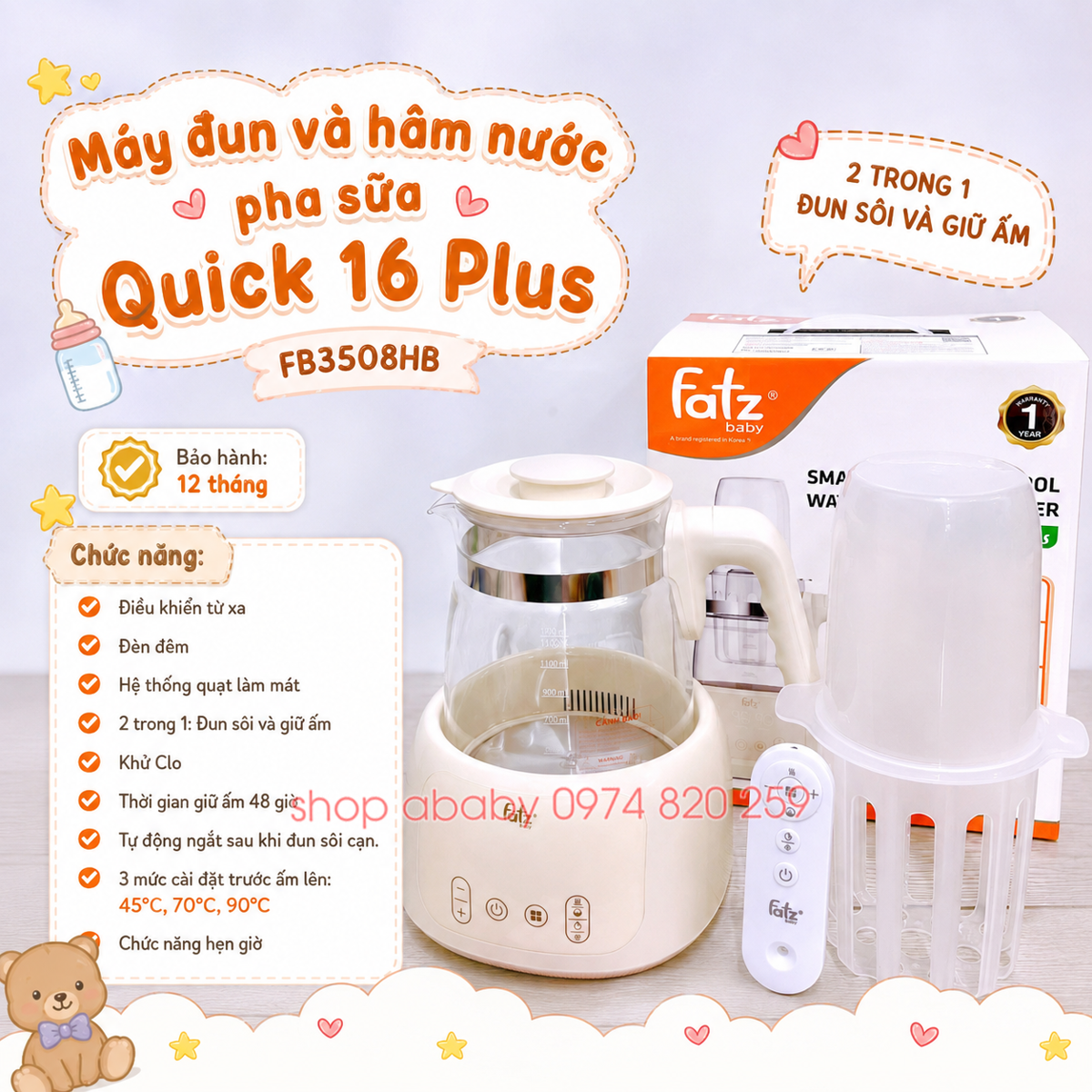 Máy đun và hâm nước pha sữa Quick 16 Plus FB3508HB