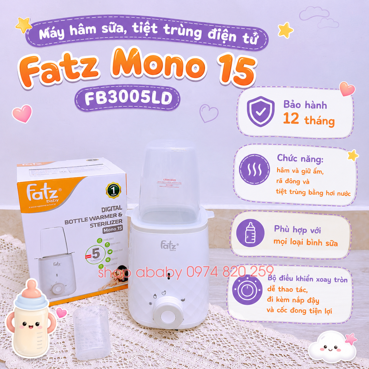 Máy hâm sữa, tiệt trùng điện tử Fatz Mono 15 FB3005LD