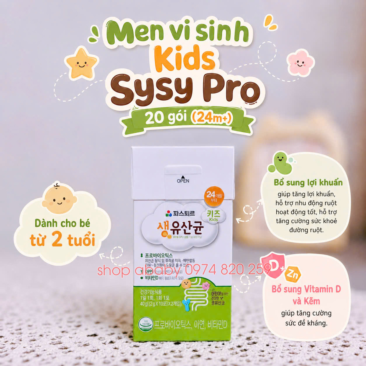 Men vi sinh Kids Sysy Pro 20 gói (24m+)