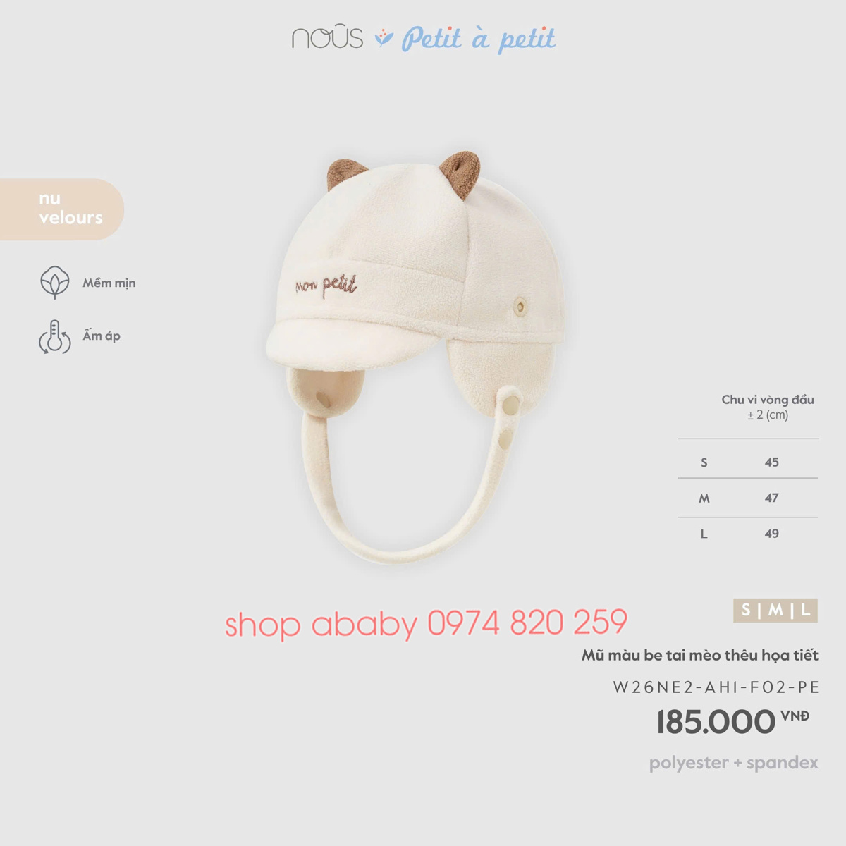 Mũ petit tai mèo, gấu Nous