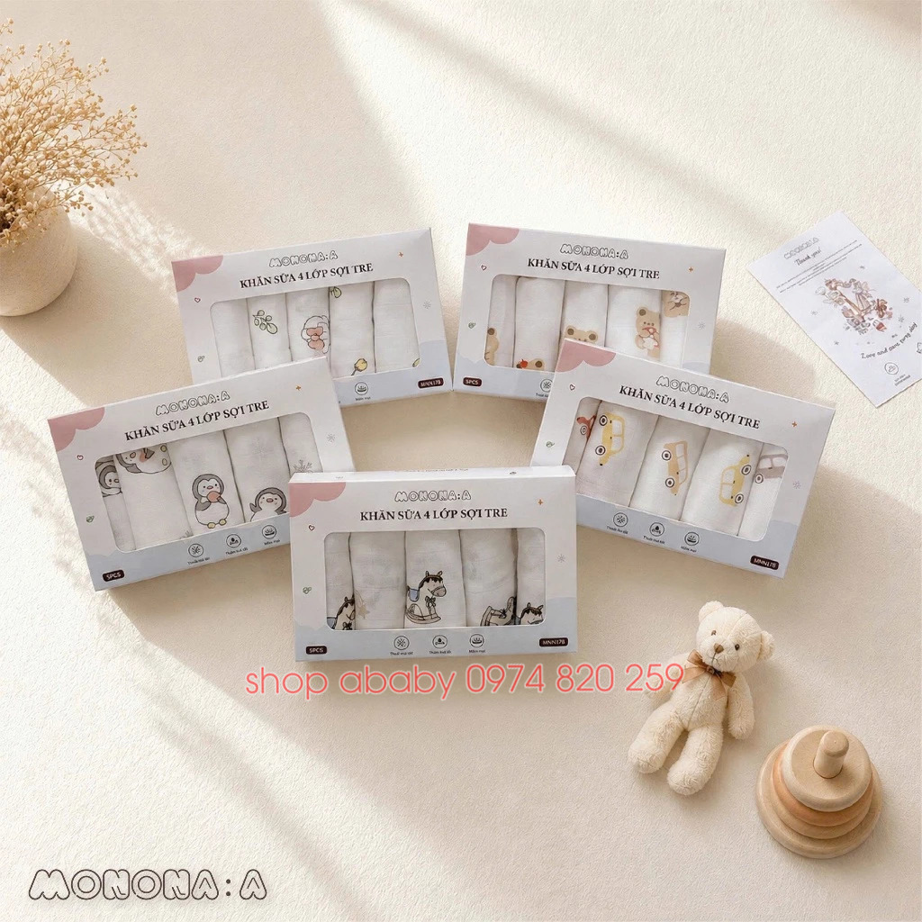Set 5 khăn sữa sợi tre Monona MNN178