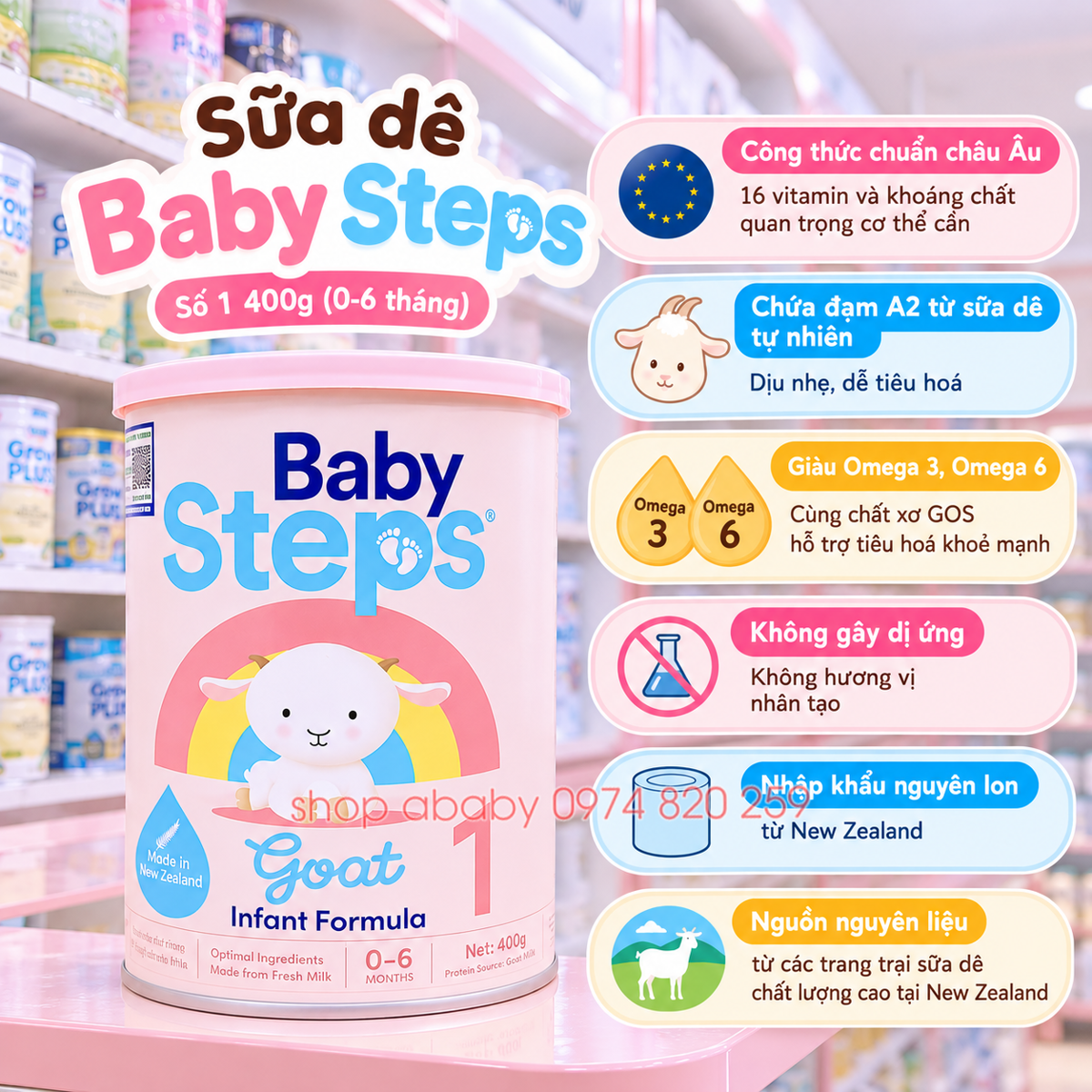 Sữa dê Baby Steps số 1 400g (0-6 tháng)