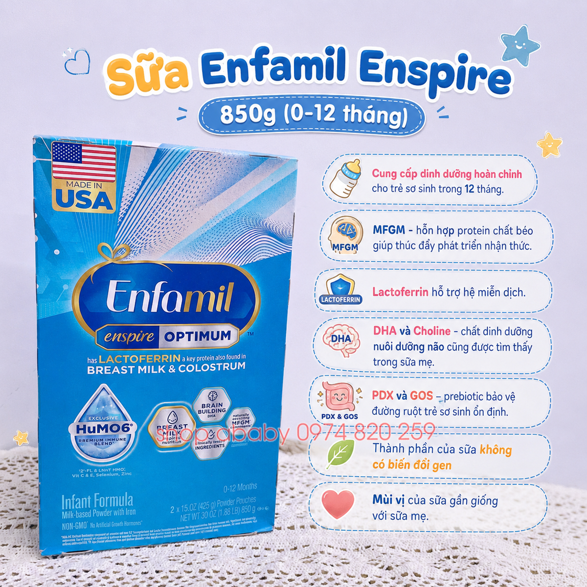 Sữa Enfamil Enspire 850g (0-12tháng)