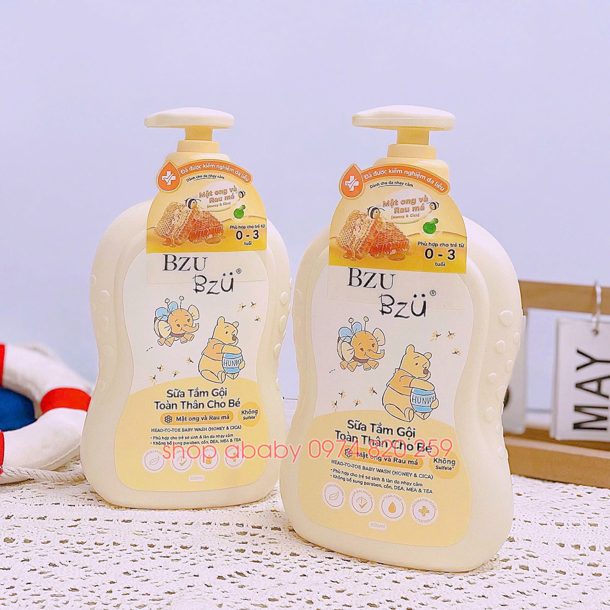 Sữa tắm gội Bzu Bzu mật ong rau má 600ml (0-3y)