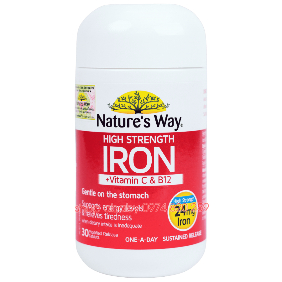 Viên nhai bổ sung sắt, vitamin C & B12 Nature's Way 30v ( 18y+)