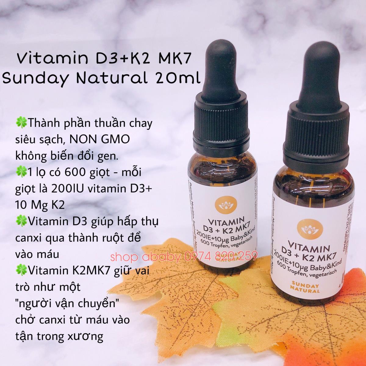 Vitamin D3K2 MK7 Sunday Natural 20ml Siro,kẹo bổ sung Vitamin